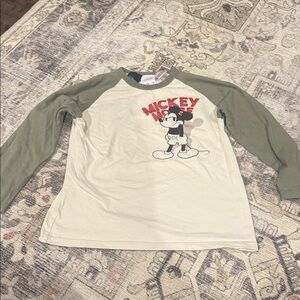 Zara Kids Mickey Mouse Long Sleeve Tee - Cream and Green